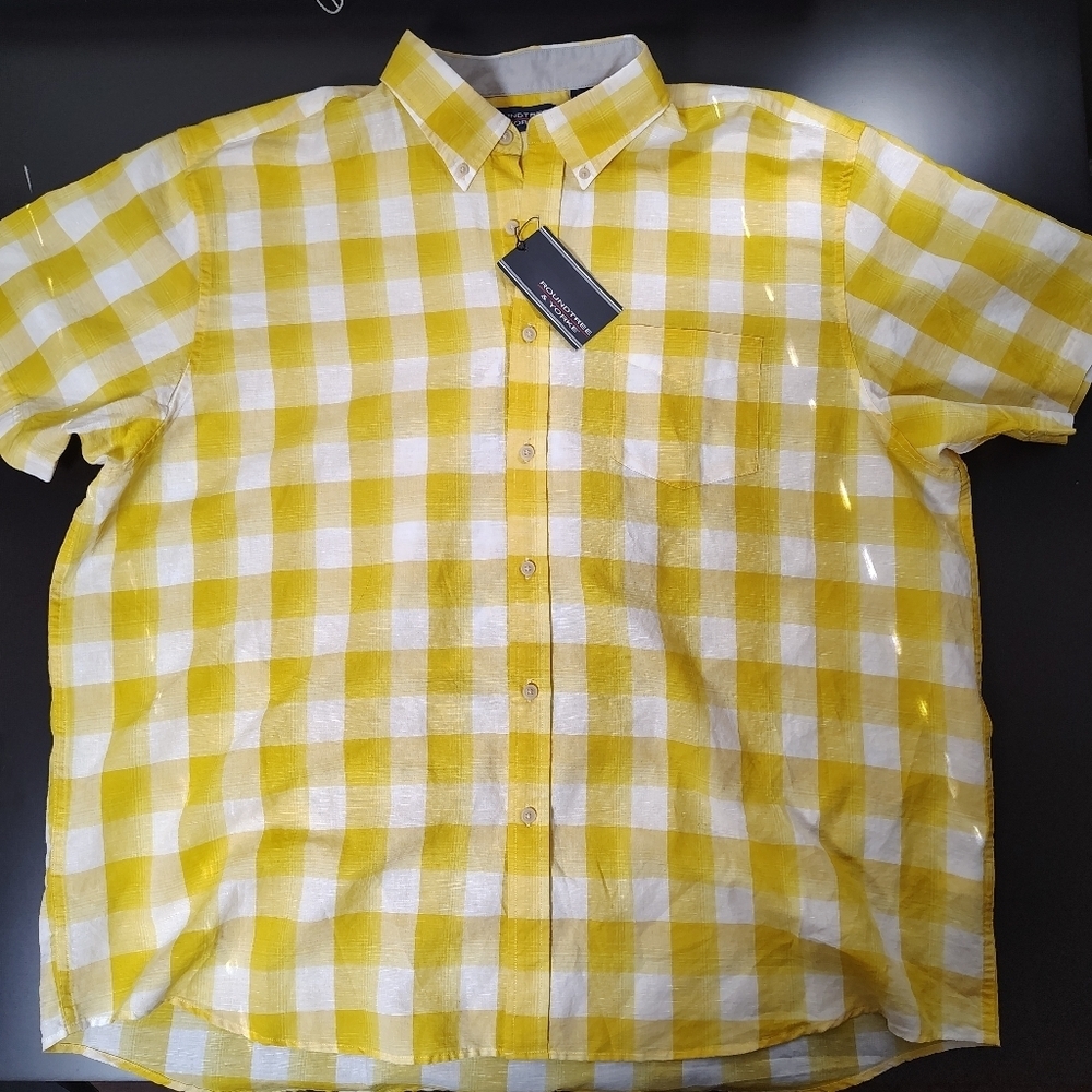 Roundtree & Yorke Yellow and White Checkered Button-Down Shirt NWT XXL